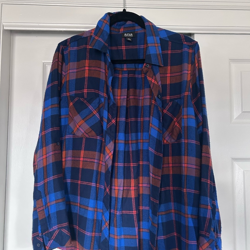 a.n.a Blue and Red Plaid Casual Shirt
